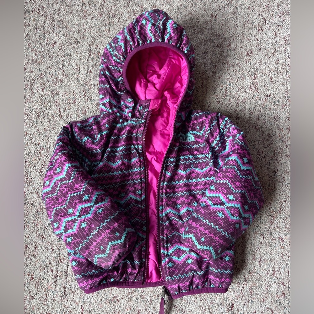 Pink North Face Girls Reversible Jacket 12-18 month Pink/Maroon/Teal